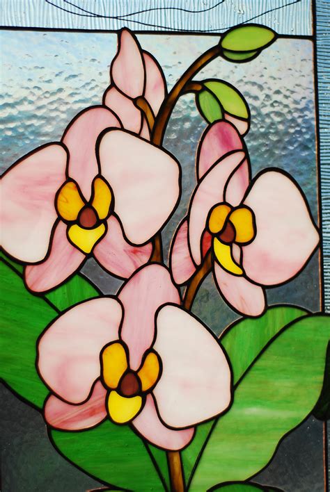 Orchid Stained Glass Panel Stain Glass Window Hangings Stained Etsy