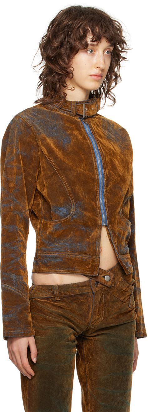 Masha Popova Brown Flocked Denim Jacket Masha Popova