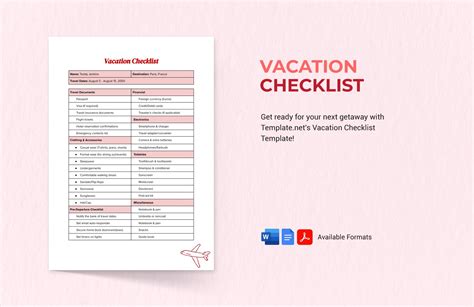 Vacation Checklist Template in Pages, MS Word, Portable Documents ...