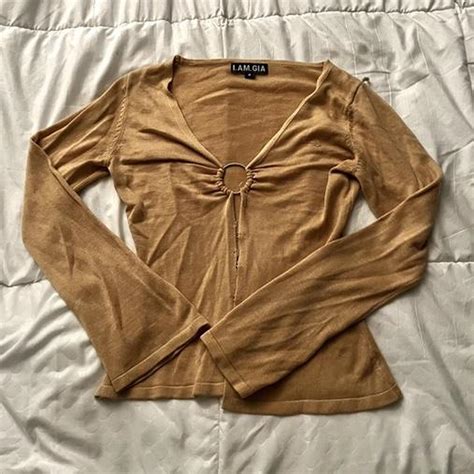 I. AM. GIA. Armani bell flare skeeve tan top #70s... - Depop