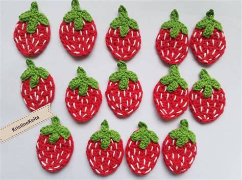 14 Crochet Strawberry Appliquesstrawberry Motifsred Strawberry