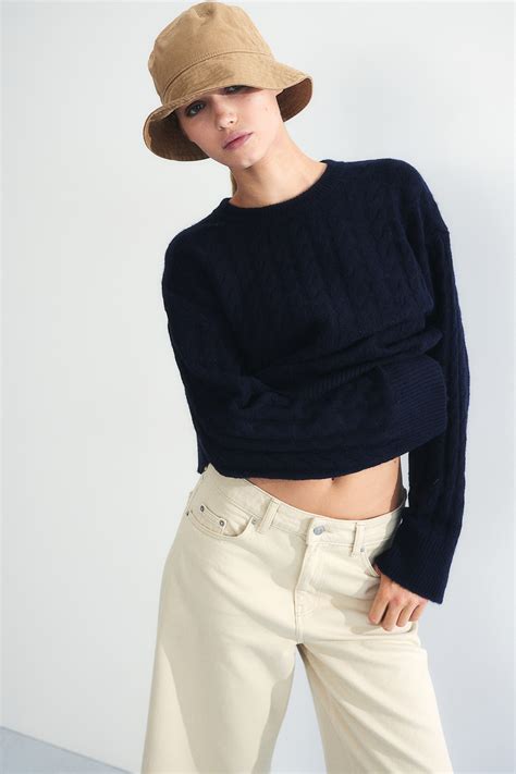 Cable Knit Sweater Navy Blue Ladies Handm Us