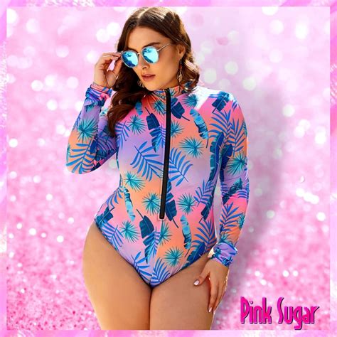 Beach Babe Plus Size Rash Guard Swimsuit ®pink Sugar Bikini