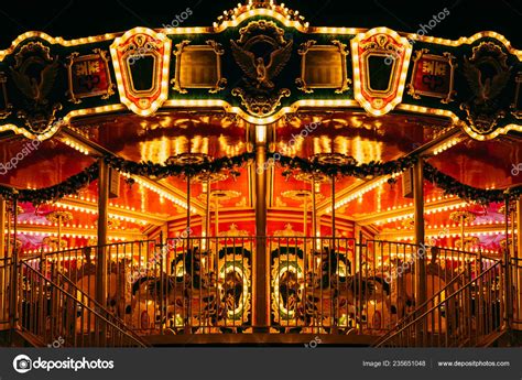 Partial View Beautiful Carousel Many Light Night Theme Patk Stock Photo