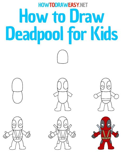 How To Draw Deadpool For Kids Step By Step Easy Drawings Drawing