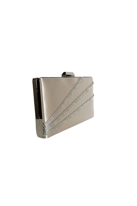 Biçanta Ten Nude Rengi Saten Gümüş Kasalı Gümüş Taşlı Abiye Çanta Gece Çantası Düğün Nişan