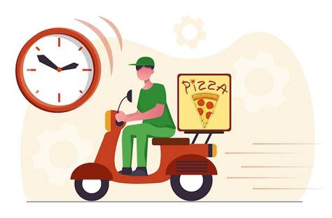 Entrega De Alimentos Un Hombre Entrega Una Pizza En Un Scooter Vector