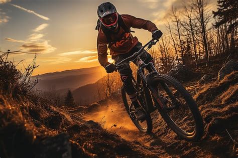 Premium Ai Image Trail Thrills Mountain Biker Riding On Bike