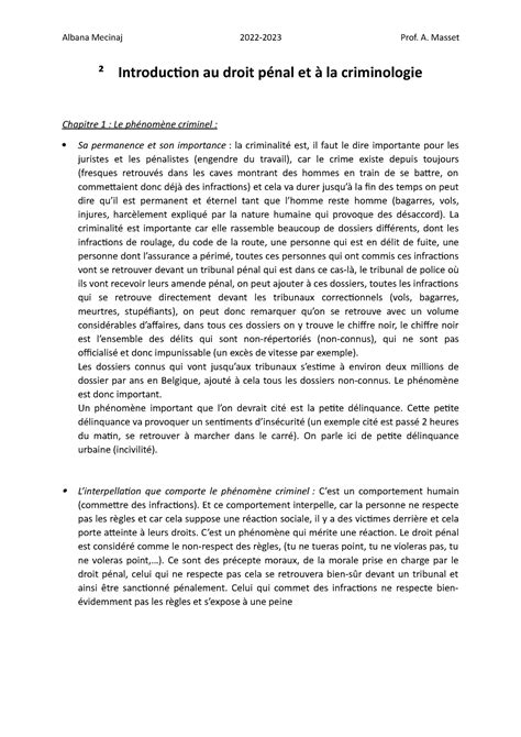 Synthèse droit penal titre 1 ² Introduction au droit pénal et à la