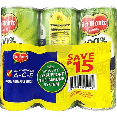 Del Monte 100 Pineapple Juice 240ml X 6pcs Juices Walter Mart