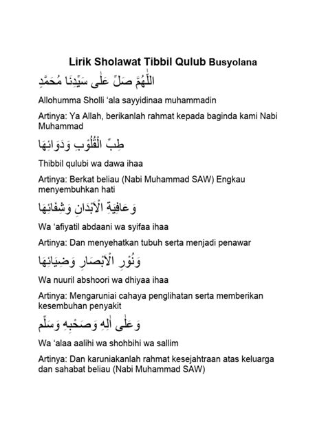 Lirik Sholawat Tibbil Qulub Busyolana Pdf