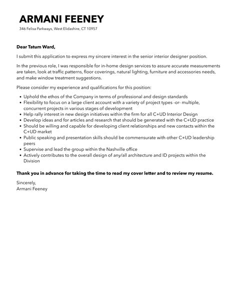 Senior Interior Designer Cover Letter Velvet Jobs