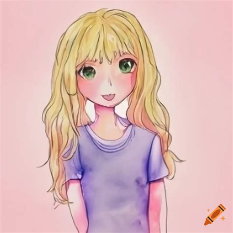 Anime Girl With Blonde Hair Green Eyes And Pink Sleeveless T Shirt On Craiyon