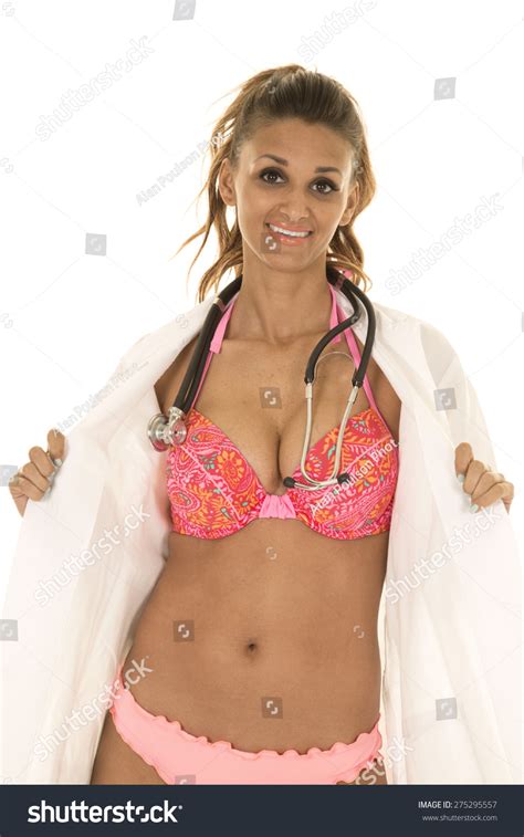 Woman Doctor Her Lab Coat Bikini Stock Photo Shutterstock