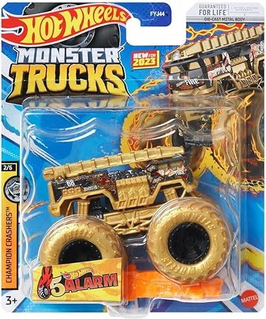Amazon Hot Wheels Monster Trucks 5 Alarm Includes Connect And Crash Car Gold Toys Games
