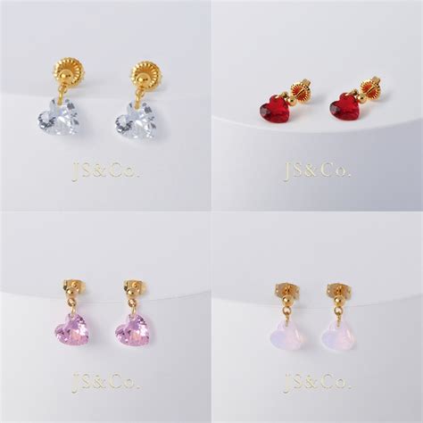 Jsandco 18k Gold Heart Crystal Drop Earrings Studs For Women Korean