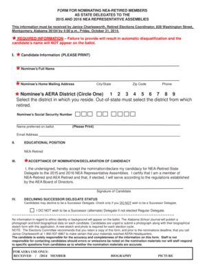 Fillable Online Myaea Nea Retired Delegate Form Alabama Education