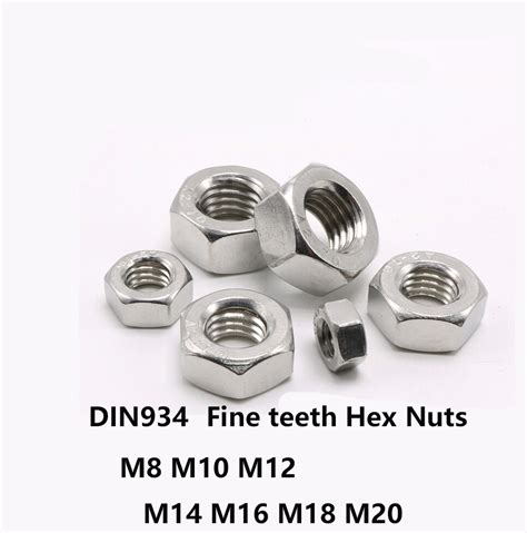 10Pcs DIN934 M8 M10 M12 M14 M16 M18 M20 304 Stainless Steel Fine Teeth