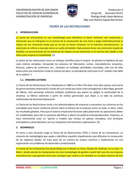 Teoria De Las Restricciones Pdf