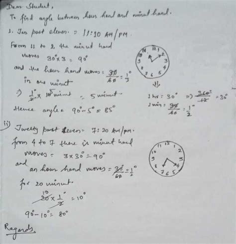 Find the angle between hour hand and minute hand in a clock at :- 1 Ten ...