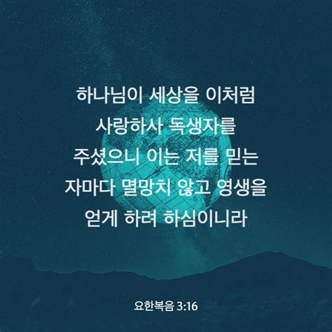 요한복음 316 하나님이 세상을 이처럼 사랑하사 독생자를 주셨으니 이는 저를 믿는 자마다 멸망치 않고 영생을 얻게 하려