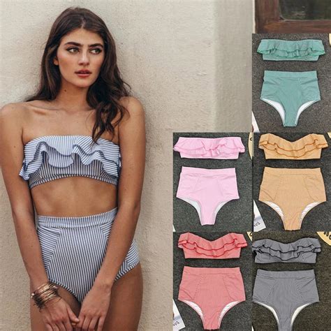 Free Shipping Piece Bandage Swimsuit Bikini Push Up Swimwear Women High Waisted Girls Bathing