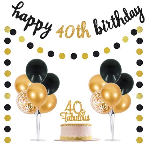 Buy 40th Birthday Decorations Black And Gold Happy 40th Birthday Banner Pre Strung And 40th Cake