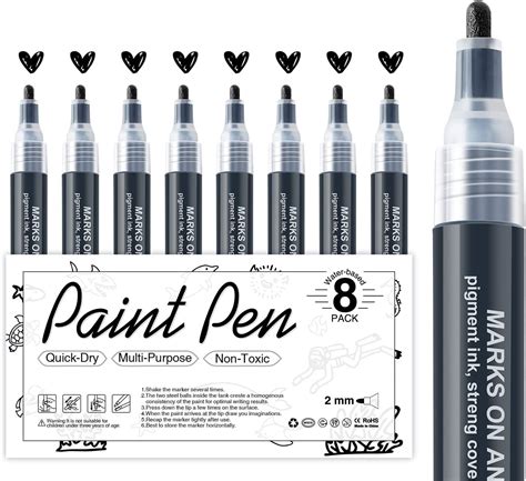 Akarued Black Acrylic Paint Markers 8 Pack Black Paint Pen Acrylic Black Paint