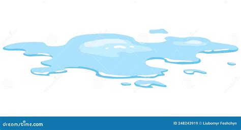 Water Spill Puddle Blue Liquid Various Shape In Flat Cartoon Style