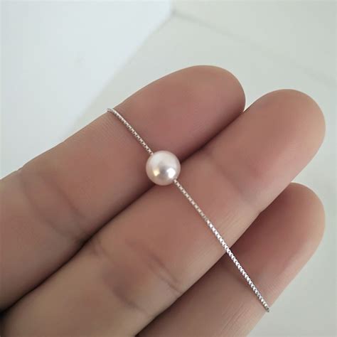 White Swarovski Pearl Necklace Floating Single Pearl Necklace 925 Silver Ebay