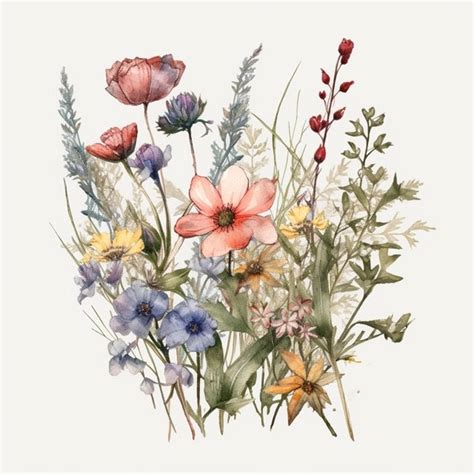 Watercolor Wildflower Bouquet Clipart High Quality Art Digital