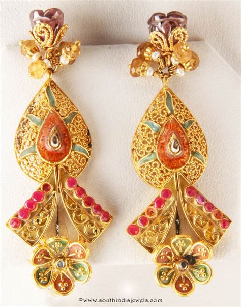 Gold Designer Earrings From Senthil Murugan Jewellers ~ South India Jewels