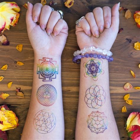 Sage Goddess Sacred Geometry Rainbow Flash Tattoos