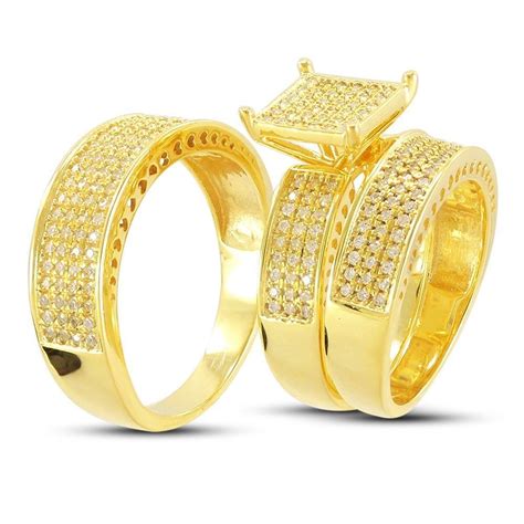 Yellow Gold Finish 2 40 CT His And Her Diamond Trio Engagement Ring