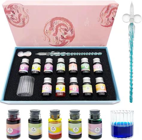 Amazon ASXMA Calligraphy Dip Pen Set 12 Colorful Inks Glass