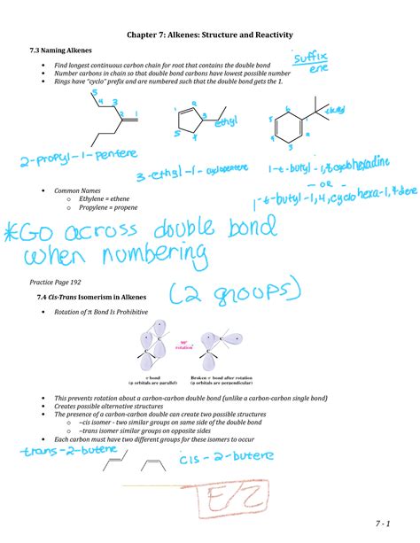 Notes Pages Ch 7 Alkenes Structure Reactivity Chapter 7 Alkenes