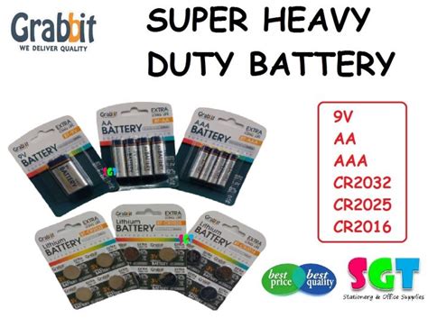 GRABBIT Super Heavy Duty Battery 9V AA AAA CR2032 CR2025 CR2016