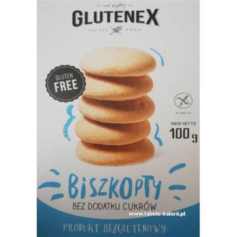 Ile kcal ma Biszkopty bez dodatku cukrów Glutenex Tabele kalorii