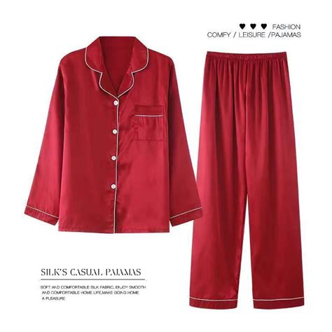 Pajama Ladies Spring Summer Thin Long Sleeve Trousers Cardigan Red