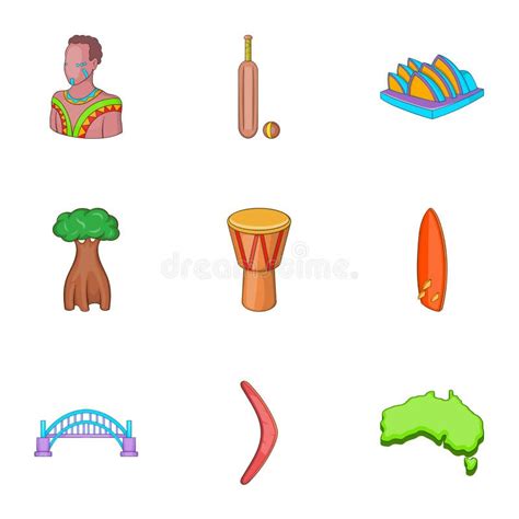 Iconos Determinados De Australia En Estilo Plano Colección Grande De