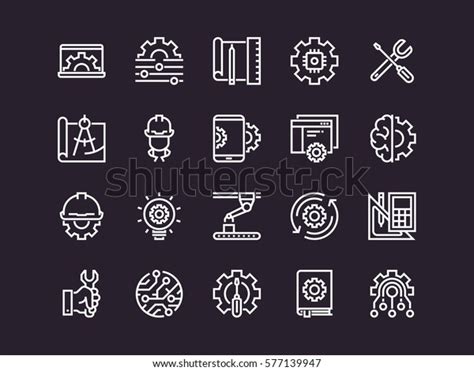 Engineering Set Outline Vector Icons Includes Stock Vector Royalty