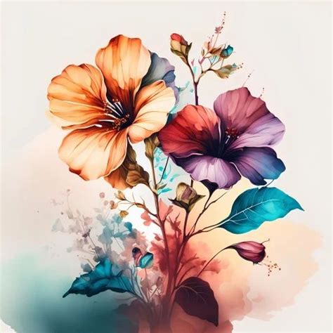 Colorful Paper Flower Watercolor Digital Decorative Painting, Size ...