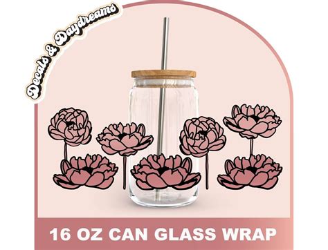 Layered Peonies Glass Wrap Svg 16 Oz Libbey Full Wrap Svg Etsy