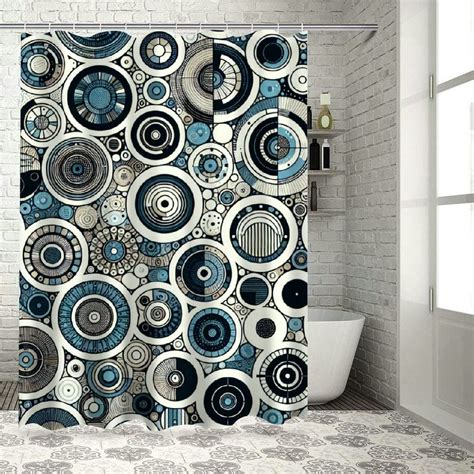 Lzatpd Shower Curtain Navy Blue Circle Geometry Abstract Geometric