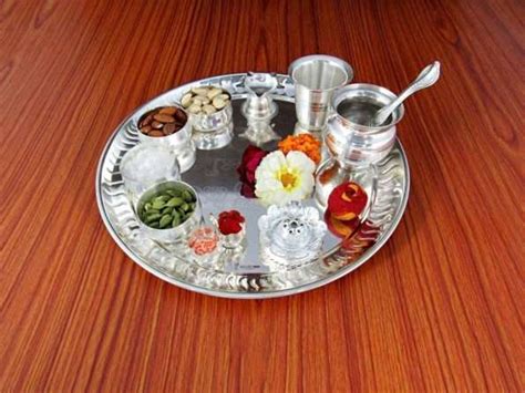 Goldgiftideas Inch Premium Sarovar Silver Plated Pooja Thali Set