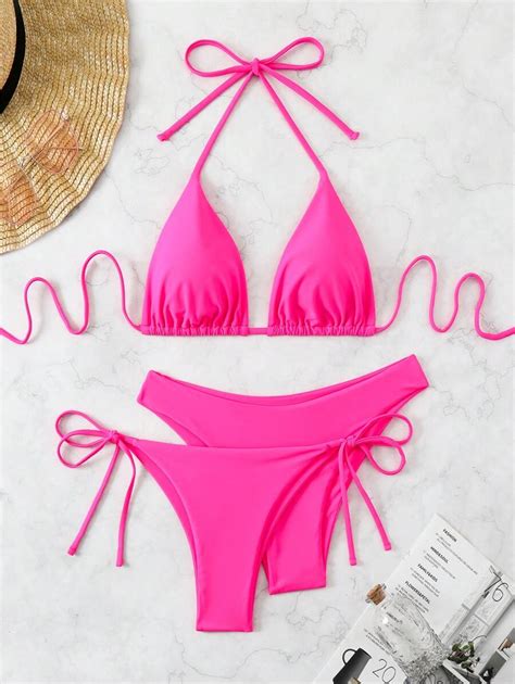 Swim Vcay 3pcs Women Solid Color Beachwear Set Halter Neck Sexy Bikini Separates Summer Beach