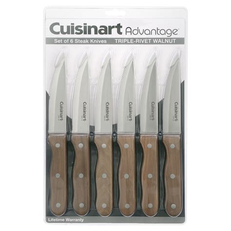 Cuisinart 6 Piece Triple Rivet Walnut Steak Knife Set Wood