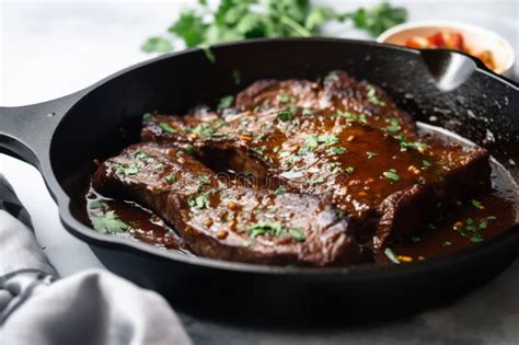 Garlic Guajillo Steak Seared In A Hot Skillet An Generativ Ai Stock