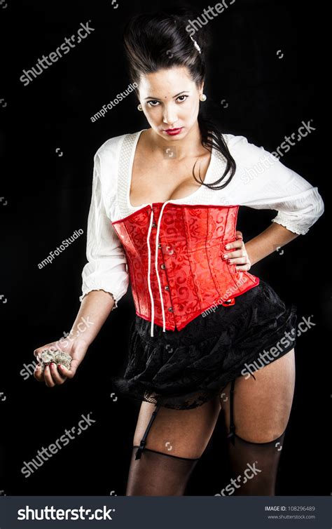 Sexy Brunette Red Corset Red Heels Stock Photo 108296489 Shutterstock