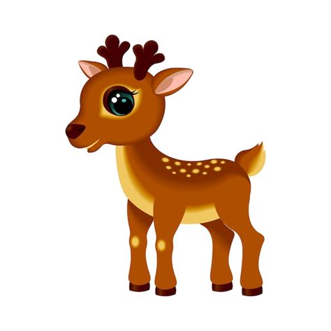 Premium Vector Cute Cartoon Fawn Of Brown Color With Big Eyes